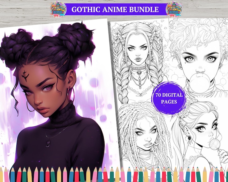 70 Gothic Anime Girls Coloring Book Manga Fantasy Greyscale Coloring