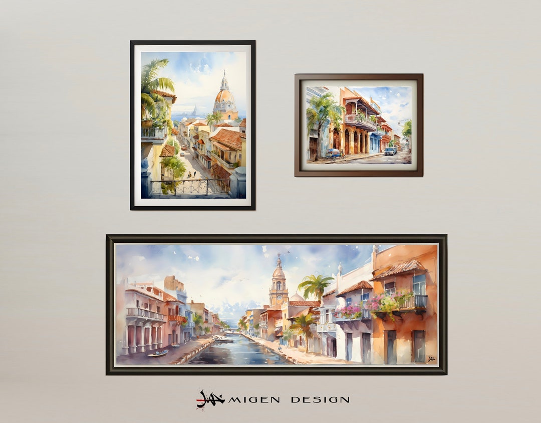 3in1 Vintage Watercolor Wall Art Printable South America Landscape