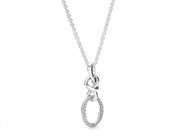 Pandora Oval Knotted Heart Necklace Charm and Elegance: Sparkling Oval Heart Necklace - 60 cm Long Adjustable Chain Women's Jewelry Featuring