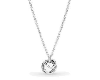 Pandora Family New Encircled Pendant Necklace Cherish Eternal Connections with Pandora Crown O Monogram Chain: Adjustable 60 cm Length