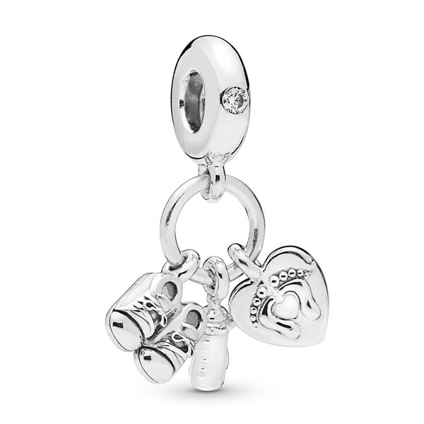 Pandora Baby Bottle & Shoes Dangle Charm a New Baby's Arrival with Sterling Silver Booties and Heart Embossed Footprints Trending Charm