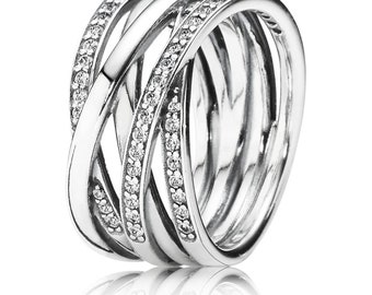 Pandora Jewelery Polished Lines Sterling Silver Trending Ring Style That Uniquely Entwines Rows Perfect for Gifting Brand New Adorable Ring