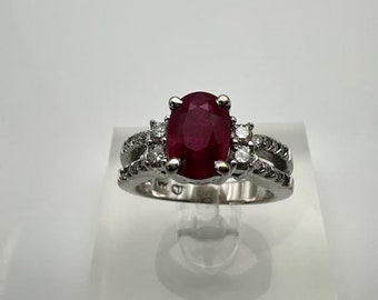 Ruby and Diamond Ring in 14K White Gold