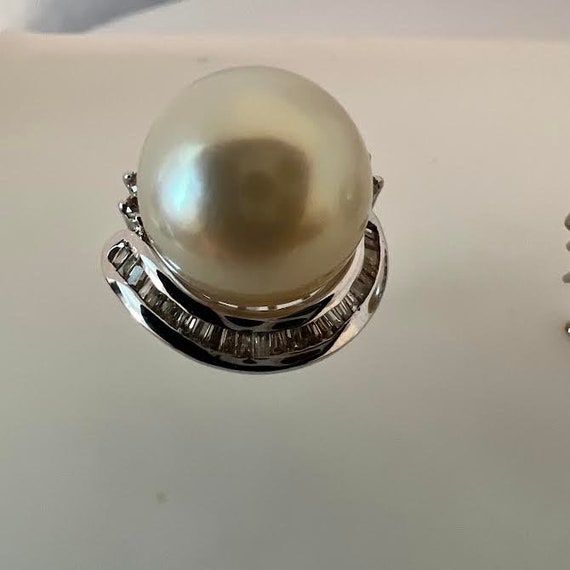 12mm Cultured Pearl & Diamond Earrings 14K White … - image 1