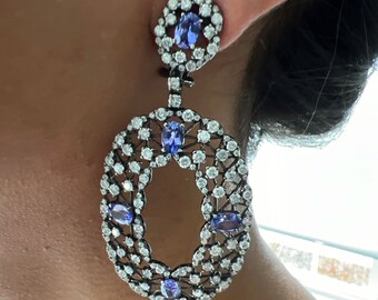 Fabulous 18K Black Rhodium Tanzanite and Diamond Earrings