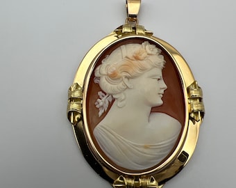 Fantastic Shell Cameo Necklace framed in 18K Yellow Gold