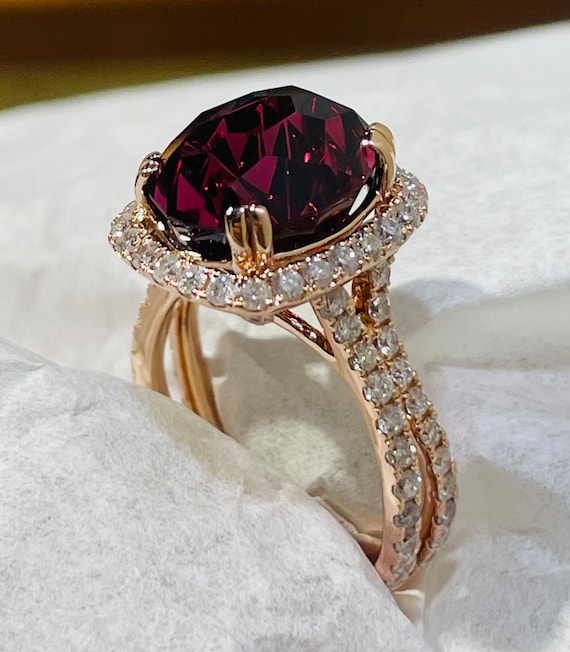 Rhodolite Garnet and Diamond Ring in Rose Gold Etsy