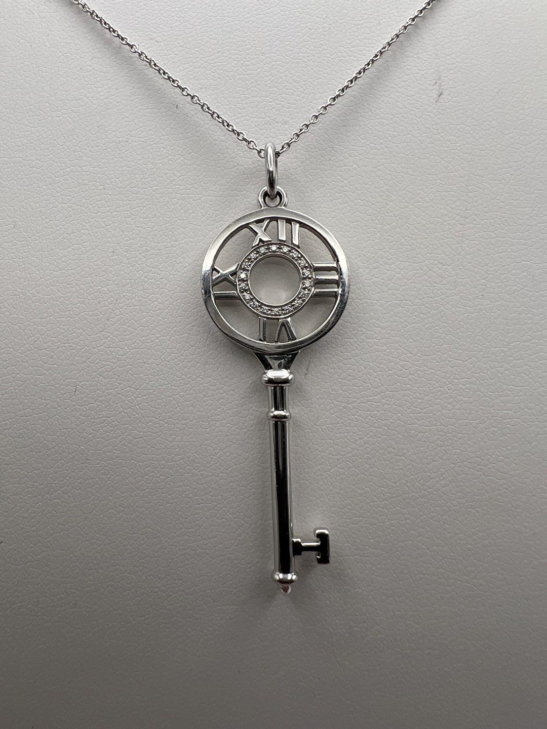 Genuine Tiffany & Co. Atlas Key Necklace With Diamonds18k White