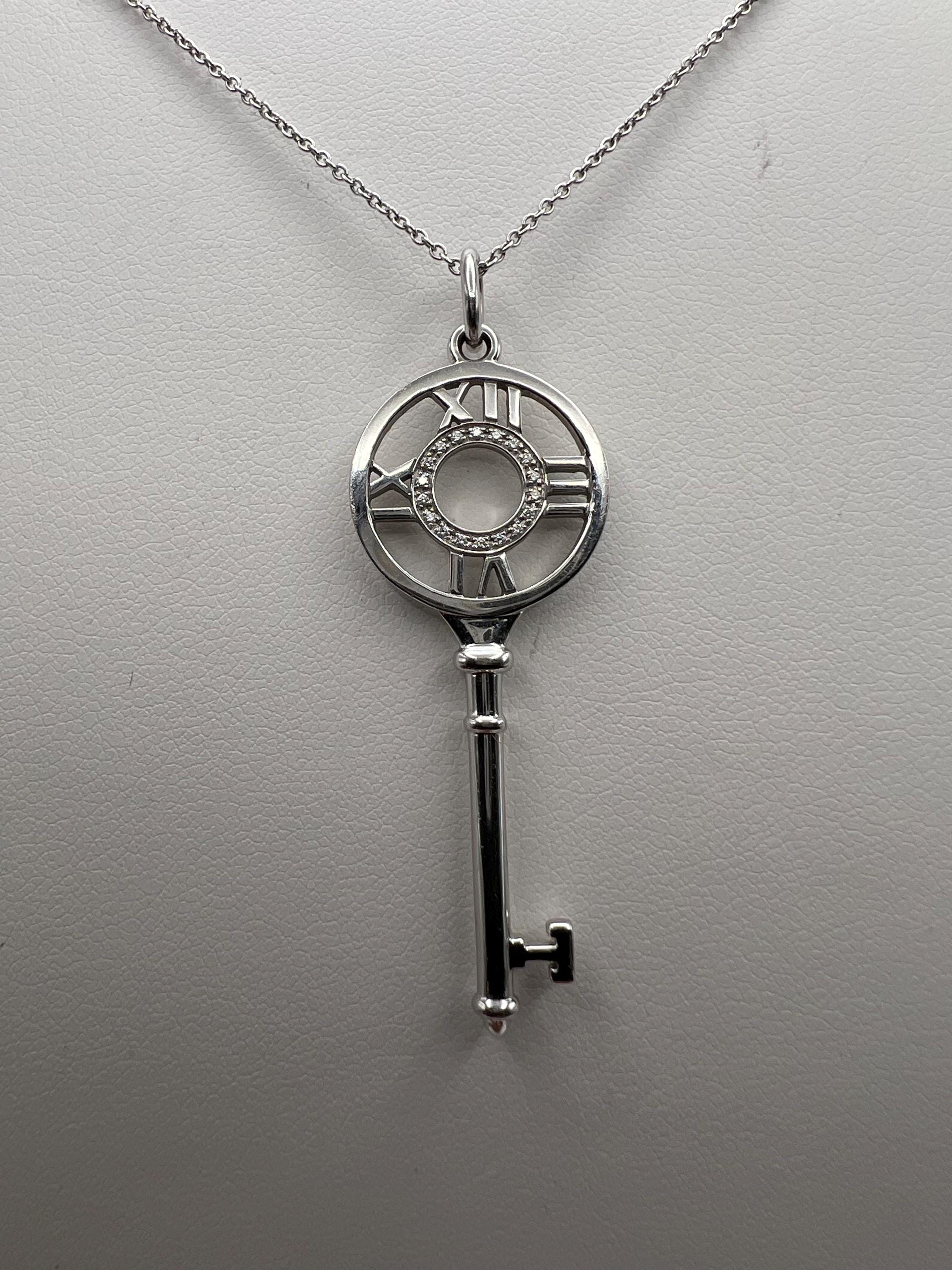 Genuine Tiffany & Co. Atlas Key Necklace With Diamonds18k White