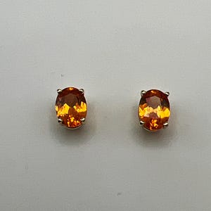 Natural Oval Mandarin Orange Garnet Stud Earrings 14K Yellow Gold 3 Carats
