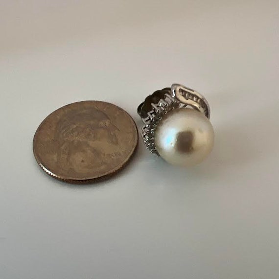 12mm Cultured Pearl & Diamond Earrings 14K White … - image 3