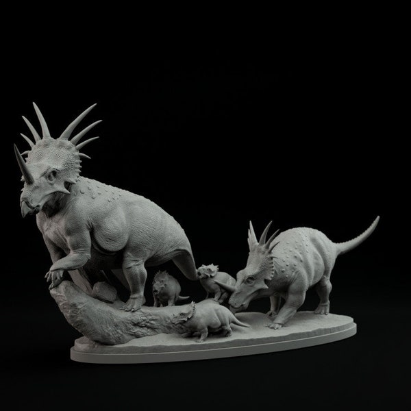 Styracosaurus Family - Exceptional 3D Resin Printed Miniature Model | Dinosaurs, TableTop Gaming, Jurassic, DND Creature