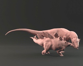 Diorama de Alossauro vs. Estegossauro – Miniatura impressa em resina 3D para jogos de mesa.