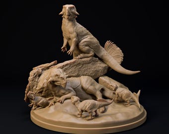 Psittacosaurus-familie: schaalmodel 1:20 - uitzonderlijke 3D-harsgedrukte miniatuur | Dinosaurussen, TableTop Gaming, Jurassic, DND Creature
