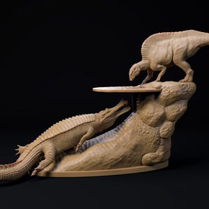 Sarcosuchus Ambush Ouranosaurus Scale 1:35 - Exceptional 3D Resin Printed Miniature Model | Dinosaurs, Jurassic