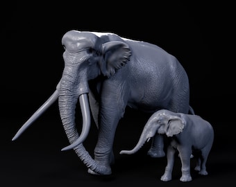 Palaeoloxodon Mother and Calf 1:35 Scale - Exceptional 3D Resin Printed Miniature Model | Dinosaurs, TableTop Gaming, Jurassic