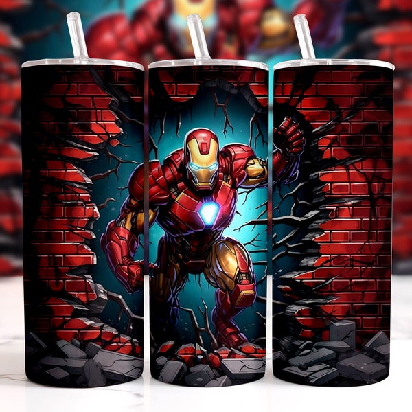 Ironman Tumbler design, 20 oz skinny tumbler design, sublimation image, tumbler wrap, 3D Inflated ironman Cup, 3D Inflated ironm