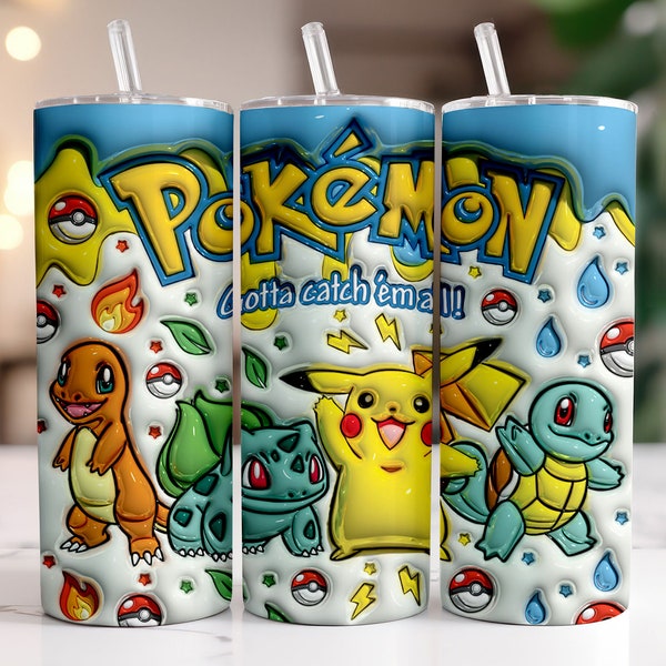 Inflated 3D Cartoon Poke Christmas Tumbler PNG, 3D Tumbler Design, Anime Sublimation, 3D Digital Game Tumbler, 3D Kids Movie Tumbler Wra