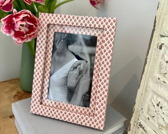 Red & Ivory Delicate Geo Fabric Wrapped Picture Frame and Mat