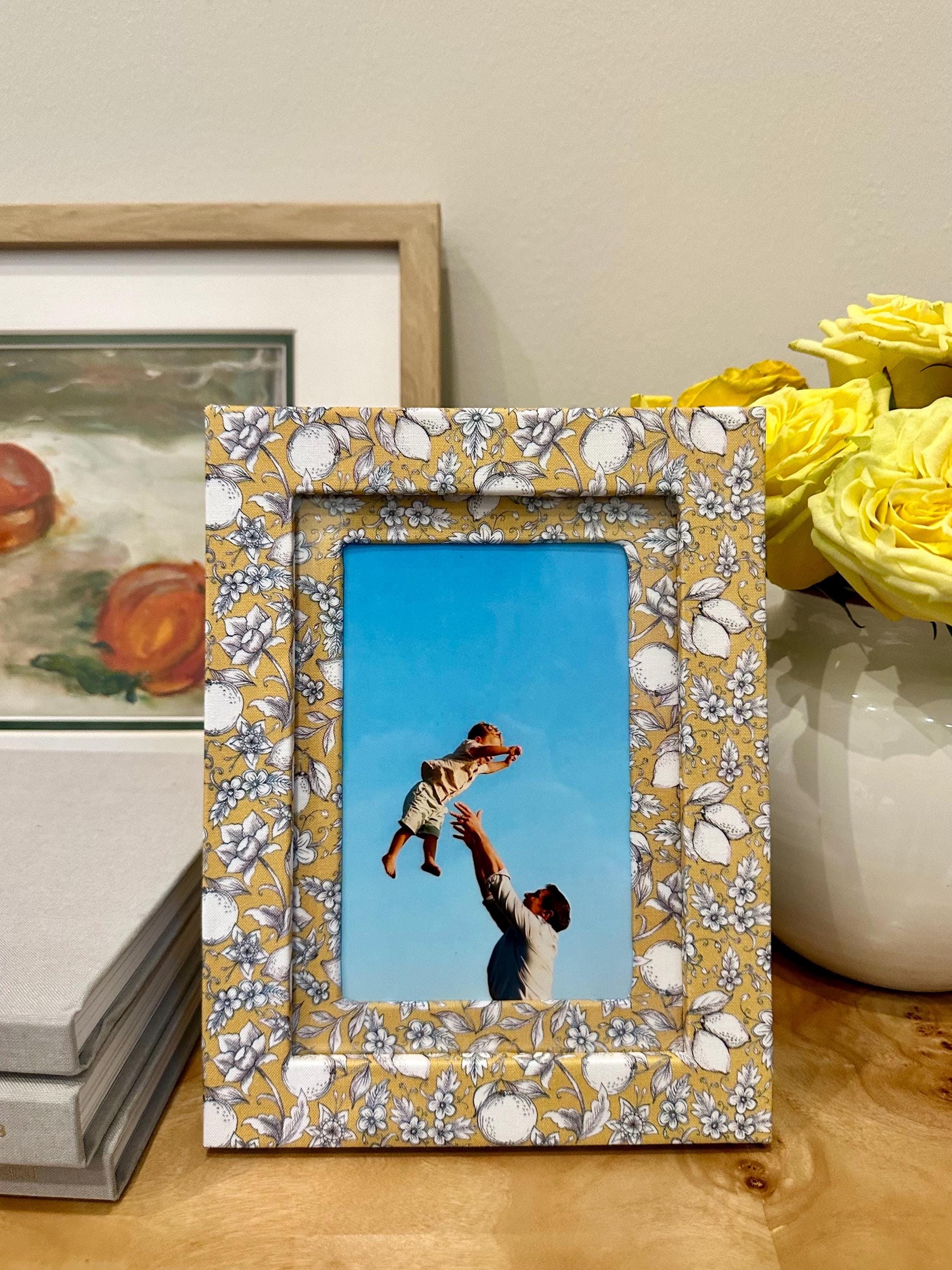Sketched Lemons Fabric Wrapped Picture Frame and Mat - 4x6 Photo