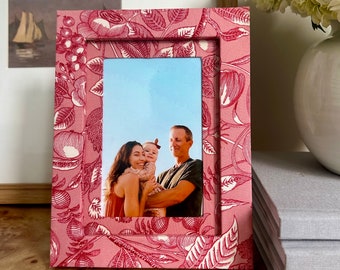 Pink Flowers and Fruits Fabric Wrapped Picture Frame and Mat - 4x6&quot; photo