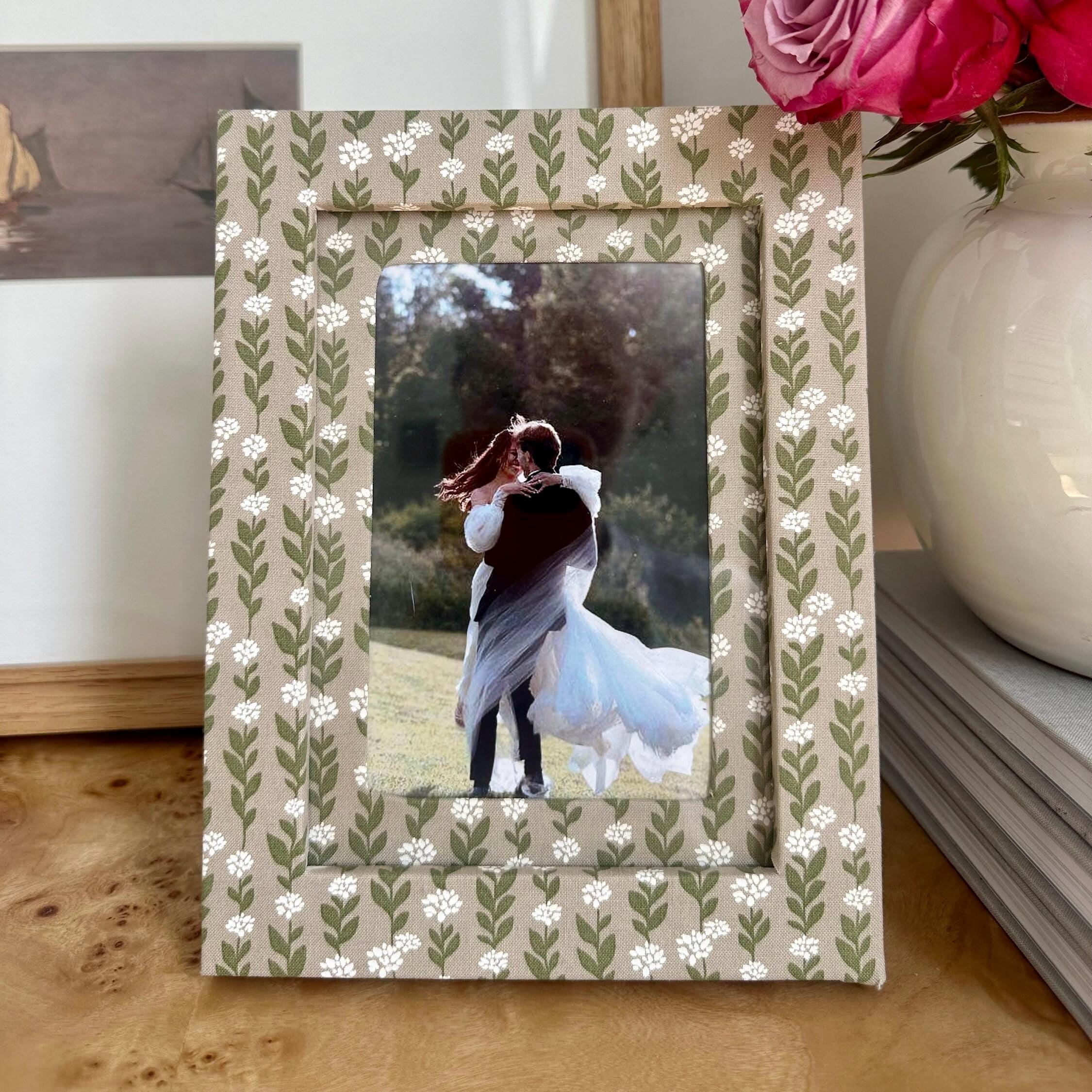 Neutral Climbing Florals Print Fabric Wrapped Custom Picture Frame and Mat - 4x6" photo