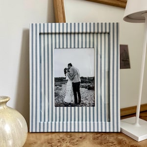 Slate Blue Stripe Fabric Wrapped Picture Frame and Mat - 5x7 photo