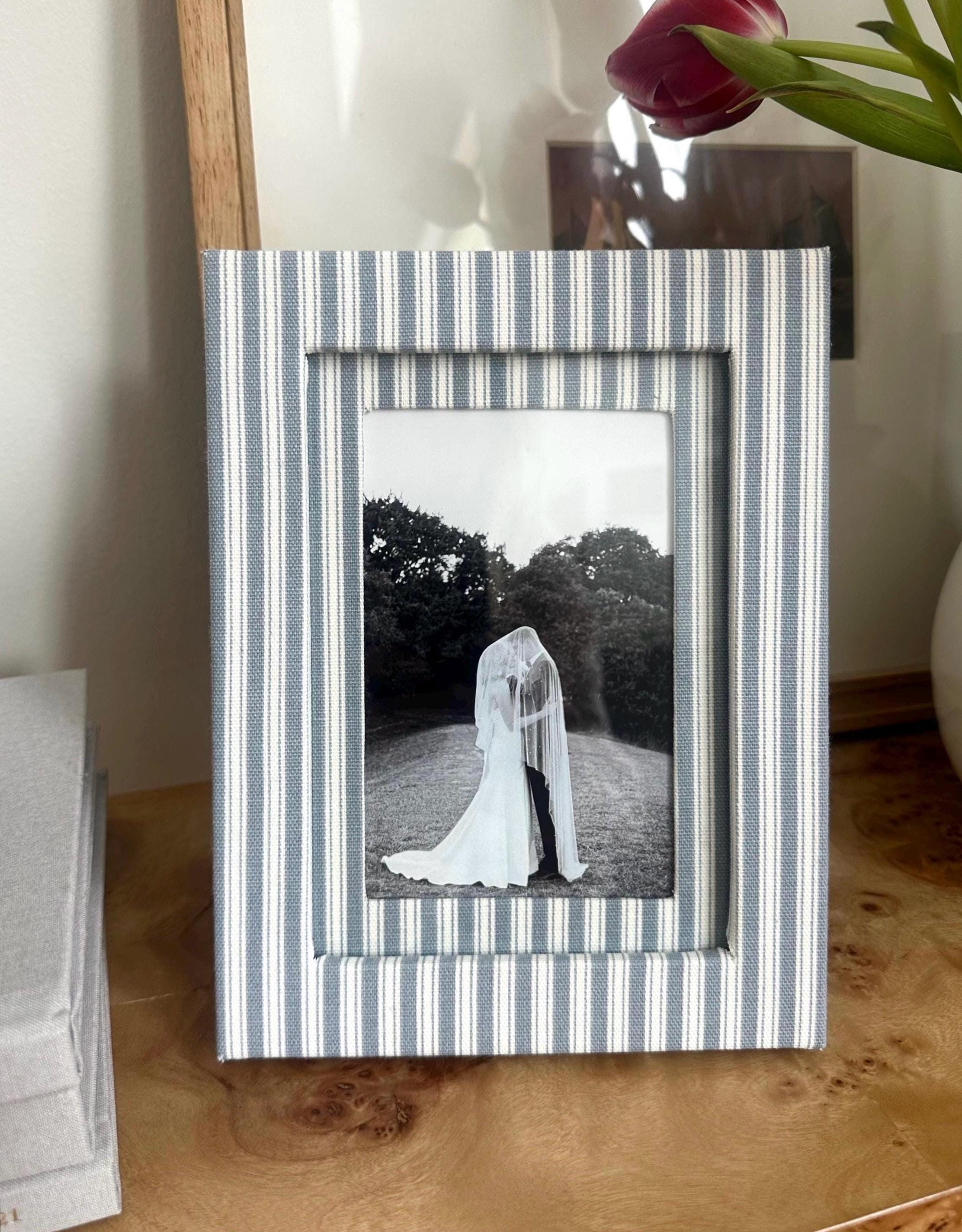 Slate Blue Stripe Fabric Wrapped Picture Frame and Mat - 4x6 photo