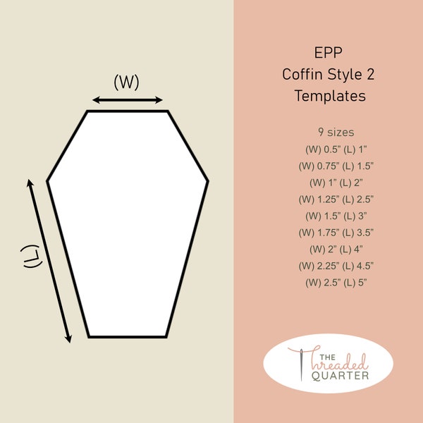 9 Sizes Printable Coffin Style 2 EPP templates PDF Instant Download