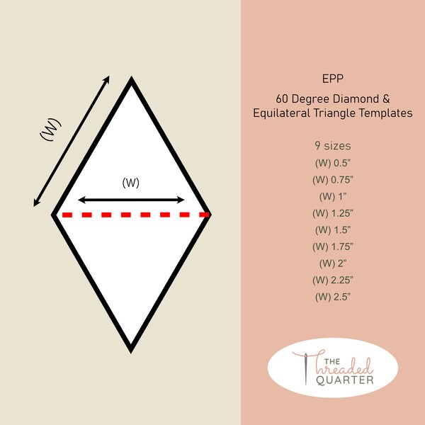 9 Sizes Printable 60 Degree Diamond and Equilateral Triangle EPP templates PDF Instant Download