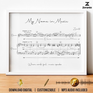 My name in music + mp3, Personalized musical gift with name, Personalized sheet music with your name, Personalized gift for musicians