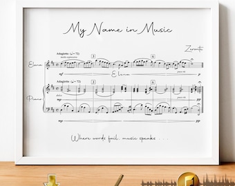 My name in music + mp3, Personalized musical gift with name, Personalized sheet music with your name, Personalized gift for musicians
