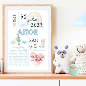 Natalicio musical personalizado para recién nacido, nacimiento de mi bebé, certificado de nacimiento musical personalizado, canción de cuna