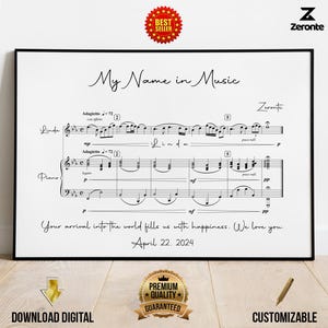 Mon nom dans la musique, Cadeau musical personnalisé avec nom, Partitions personnalisées avec votre nom, Cadeau personnalisé pour musiciens