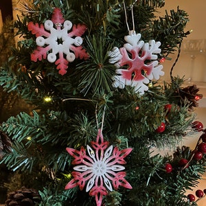 Handmade Large Unique Candy Style White & Red Snowflake Christmas Decorations