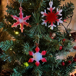 Handmade Candy Cane Style Red & White Resin Snowflake Christmas Decorations