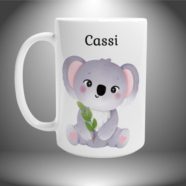 Large 440 ml Koala  Personalised Name Mug, Cuddly Cute Australian Koala Bear, Bonvoyage Farewell Gift Ideas,  For Her Girls Xmas Birthday