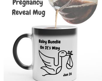 Taza mágica para revelar el embarazo: regalo para un nuevo papá, anuncio de un bebé para el padre.