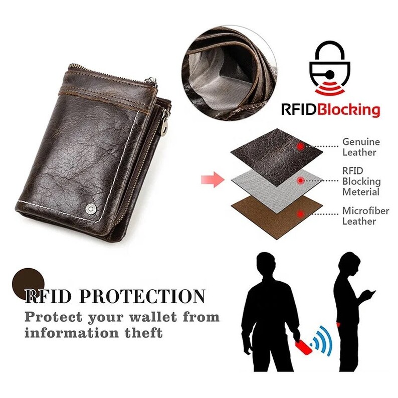Contacts Leather Wallet For Men - Vintage Brown Bifold With Airtag Holder & RFID Protection