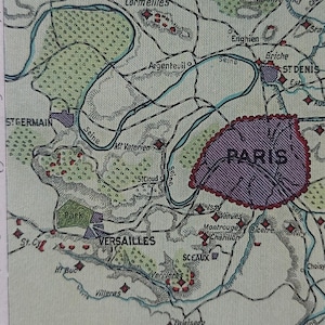 Début des années 1900, carte de Paris, 1915 forts pour défendre Paris système de défense autour de la ville WW1 carte parisienne militaria