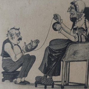 Vtg 1900s mulheres superiores homens fracos Império Russo humor cartão postal mulheres feministas poder ilustração mulheres manipuladoras casamento relacionamento