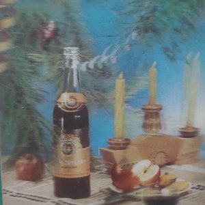 Carte postale arménienne vintage des années 1970 pour le Nouvel An, nouveauté, carte postale 3D, décoration d'arbre de Noël, impression de boule de Noël, impression festive de brandy arménien des années 1970