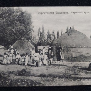 Vtg Großraum Taschkent Kirgisistan 1900s real life schwarz weiß Fotodruck, Leben im Auldorf, kirgisisches Familienleben Gruppenfoto