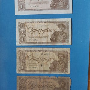 1938 russischer Rubel, ein Rubel, sowjetisch russische Währung, Papiergeld Russland 1938, echte Banknote, authentisches Vintage Währung Papiergeld