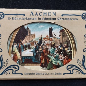 Art nouveau Illustration Dresden art postcards Aachen 10 Kunstlerkarten in feinstem Chromodruck Throne of Charlemagne deco art nouveau print