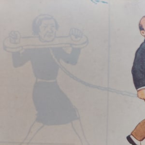 1920 年代初期の軽いユーモアのポストカード、漫画のレトロなポストカード、ヴィンテージの似顔絵の女性、カラーのポストカード、女性蔑視のプリント