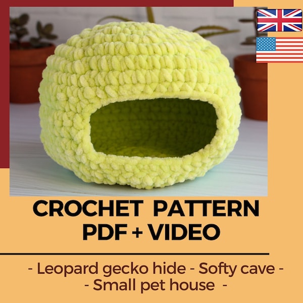 Crochet pattern leopard gecko house, Crochet pet cave, Tutorial extra soft plush pet home, Gecko hide pet basket, Reptile bed Cozy Bird nest