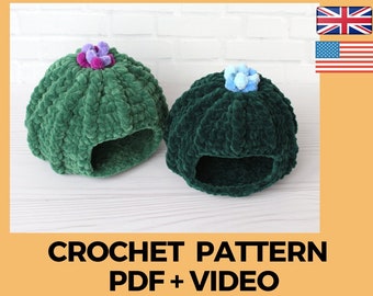 Crochet pattern leopard gecko hide, Cactus Succulent crochet pet cave, PDF+video tutorial extra soft plush pet home, gecko hide pet bed gift