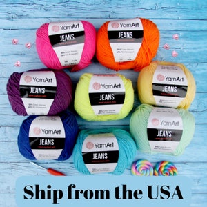 YarnArt Jeans Yarn, Cotton amigurumi yarn, 2-Fine knitting and crochet yarn, Multicolor cotton acrylic thread, Soft yarn for crafter gift