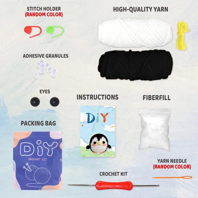 Penguin Crochet Kit, Beginner Yarn Kit with Video Tutorial image 4